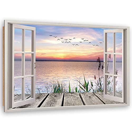 Feeby Image Panneau Déco Fenêtre Vue 3D 90x60 cm 1 pièce Tableaux Tableau Mural Image Moderne Décoration Murale Artistique Photographie Cuisine Salon Chambre à Coucher Nature Bleu