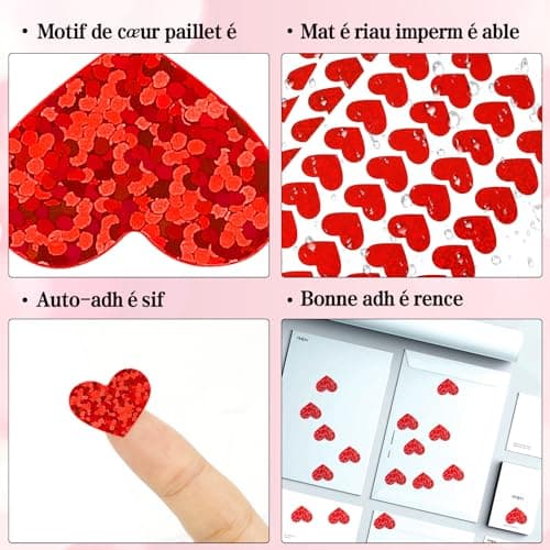 Autocollant Coeur,Gommettes Autocollantes 10 Feuilles,Autocollant Mariage,360pcs 2cm Scrapbooking Autocollant,Stickers Mariage,Autocollants pour Saint-Valentin,Fete Des Meres