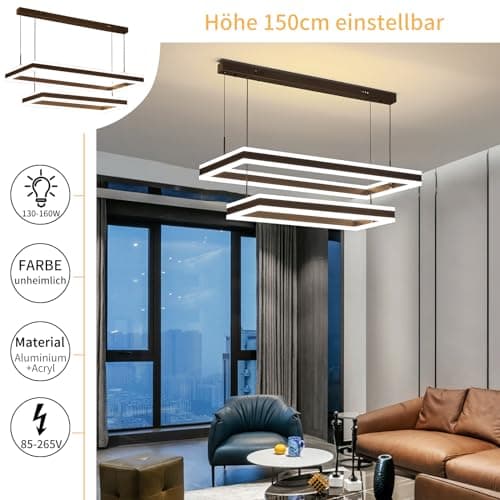 Mikeru 40+60cm Lampe Pendante Double Rectangulaire, Luminaires Suspendus De Salon 3000k/4500k/6000k Avec Télécommande 10%-100% Lustre Moderne à Intensité Variable Pour le Salon