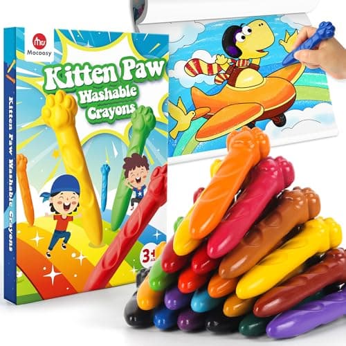 Mocoosy 18 Couleurs Crayons pour Tout-Petits - Non Toxiques Lavables avec Livre de Coloriage - Sûr Pastels pour Enfants Bébé Art Jouets Cadeaux
