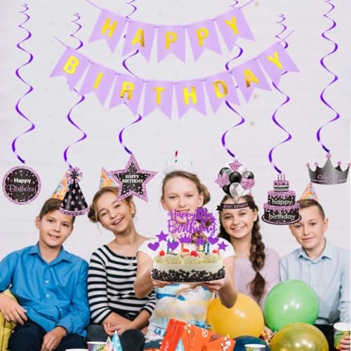 Décoration d'anniversaire 33 ans, pour femme, avec ballons, guirlande Happy Birthday, décoration de gâteau 33 ans, pour femme, violet
