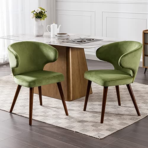 Wahson Chaise Bois Salle à Manger en Velours Lot de 2 Chaises Salle a Manger en Bois Massif Chaise Bois Vintage avec Pieds Bois, Vert