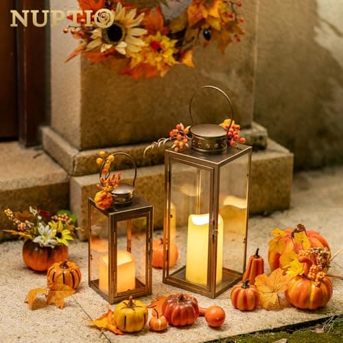 NUPTIO Lanternes Vintage Or Détériorées: Lanterne D'intérieur en Métal de 35cm de Haut avec Verre - Bougeoir pour Halloween Manteau de Cheminée Salon Patio
