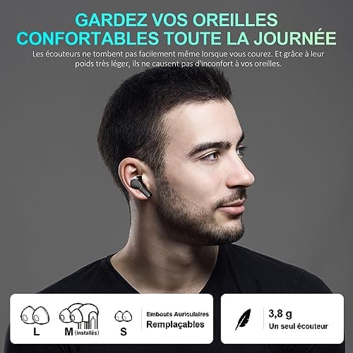 Ecouteurs Bluetooth sans Fil, Bluetooth 5.3 Ecouteurs sans Fil,Ecouteurs Hi-FI Son Stéréo,Écouteurs 35H Durée de Lecture CVC Réduction de Bruit USB C Casque for iOS Galaxy Xiaomi Oppo Android