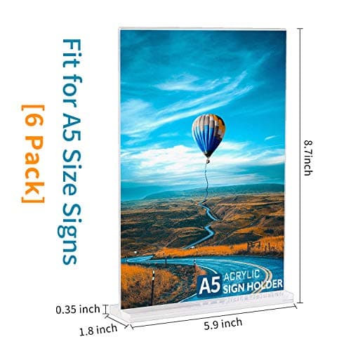 Lot de 6 Présentoirs de Table A5 en T - Présentoirs A5 en Acrylique - Support Menu Support plexi A5 pour Restaurant, Hôtel, Exposition, Bureau, école