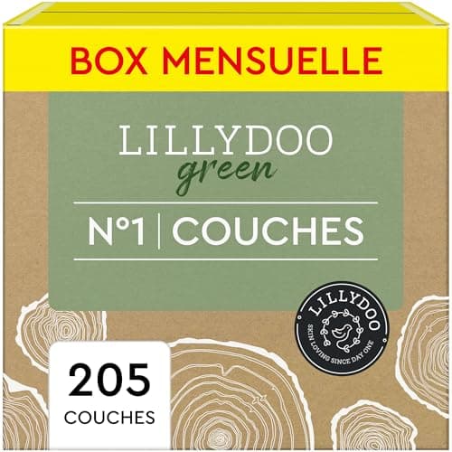 Couches LILLYDOO green respectueuses de l'environnement, Taille 1 (2-5 kg), Box mensuelle (205 Couches)