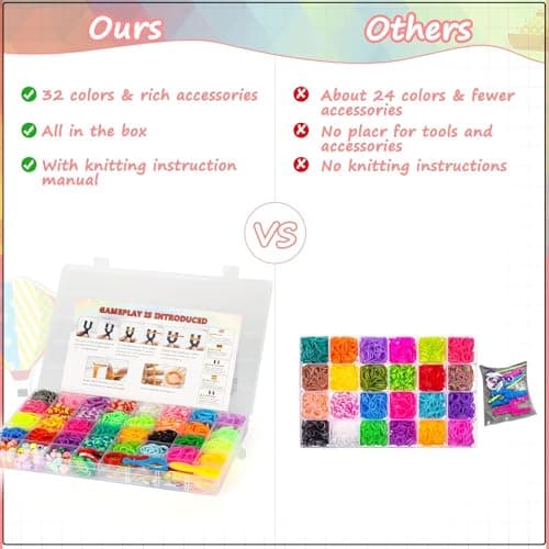 LIASDIVA 2500+ Elastique Bracelet Kit, 32 Couleurs Bricolage Loom Ruban, Bracelet Collier Outil à Tricoter Jouet pour Enfant, Cadeau de Noël Halloween