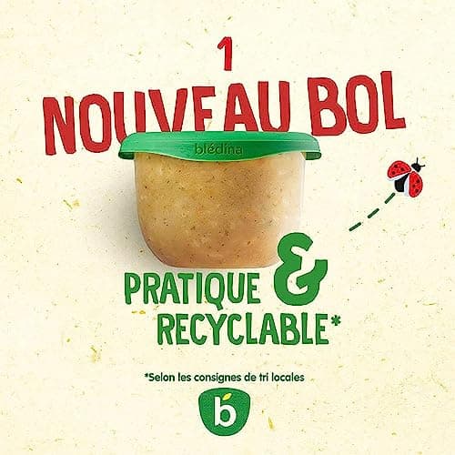Blédina - Mes Moulinés - Repas bébé – 16 bols avec 4 Recettes inspirées du Fait Maison - Dès 8 Mois - Sans sel ajouté – 16x200g