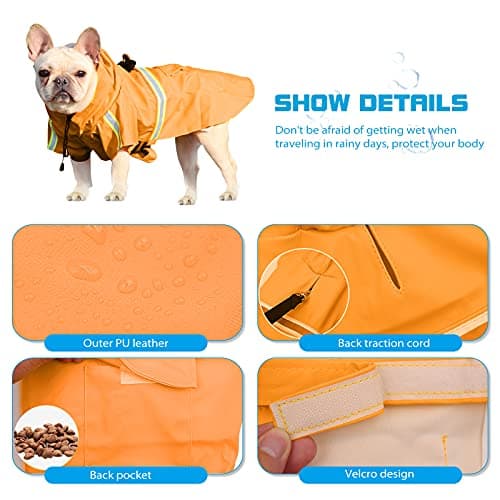 PETCUTE Imperméable pour Chien,Imperméable Chien avec Capuchon,100% étanche et Coupe-Vent Manteau Imperméable pour Chien avec des Bandes Réfléchissantes,Trou pour Harnais,pour Tous les Types de Chiens