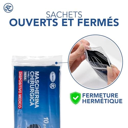 S&S Médical Lot de 100 Masques CHIRURGICAUX noir certifiés CE Type IIR BFE ≥ 98% DISPOSITIF MÉDICAL 3 couches de protection chirurgical Ministère de la Santé + crochet d'oreille (100 | Noir)