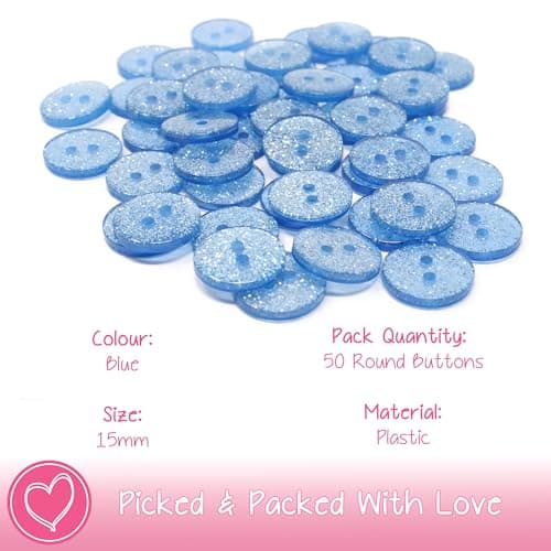 Special Touches Lot de 50 boutons ronds en résine Bleu pailleté 15 mm