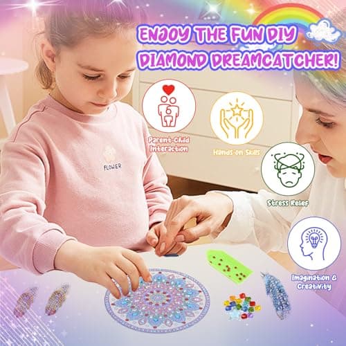 Ulikey Kit Diamond Painting Enfant, Kit de Bricolage Dreamcatcher, Bricolage Enfant, Pendentif et Cloche avec Plume, Capteur de Rêves, Activité Détente et Créative Enfants à Partir de 5 Ans (Style 2)