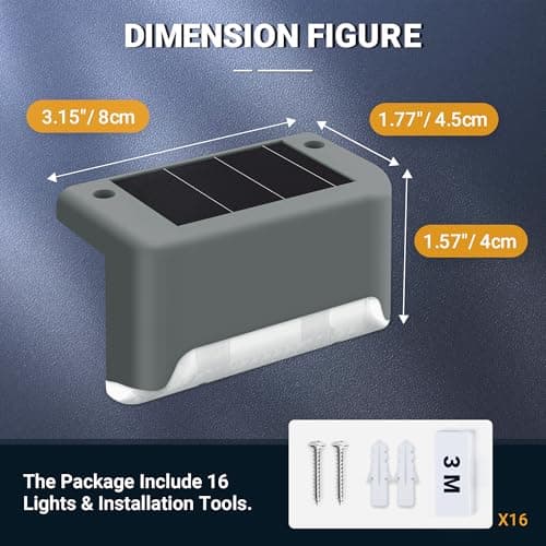 GIGALUMI Lot de 8 Lampes Solaires pour Escaliers Extérieurs, Éclairage Extérieur Solaire,Étanche Lampes Solaires pour Clôture, Escalier, Marches, Cour(Gris,Blanc Chaud)