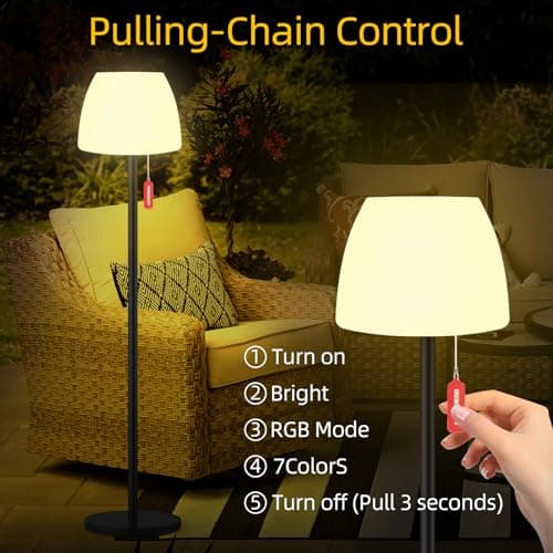 Licmic Lampadaire solaire d'extérieur avec capteur de lumière, à intensité variable, blanc chaud et RVB, lampe sur pied, sans fil, rechargeable, étanche, pour terrasse, jardin.