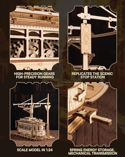 ROBOTIME Puzzle 3D en Bois pour Adultes - Tramway Classique de la Ville, Kit de Maquette d'engrenage de Construction, Décoration Exquise Cadeaux