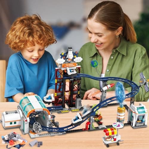 HOGOKIDS Jouet Construction Montagnes Russes spatiales – Construction Montagnes Russes 888 pièces Comprenant Une Plate-Forme élévatrice Parc d'attractions Spatial Construire pour Filles garçons 6-12
