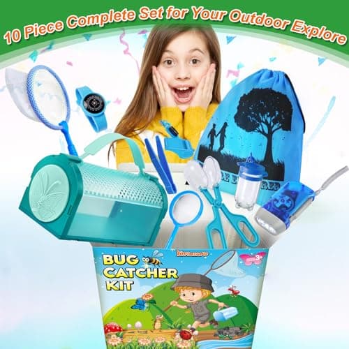 YOPINSAND boîte à Insectes pour Enfants, Jouets d'extérieur pour Enfants, Attrape-Insectes avec loupe, Sac à Dos, Lampe de Poche, Filet à Papillons, Boussole, Horloge