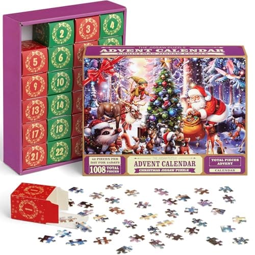 Calendrier de l'Avent Puzzle 2024, Puzzle de Noël 24 Jours Compte à Rebours, Jeux de Société pour Familles, Puzzle de Noël pour Adultes et Enfants, 1008 Pièces 70 x 50 cm
