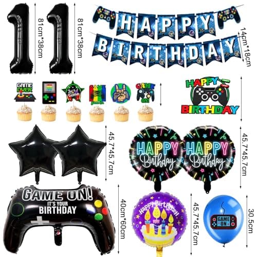 Décoration D'anniversaire Fête de Jeu Vidéo 11 Ans, Ensemble Décoration d'anniversaire Jeu Vidéo Garçon, Ballon de Manette de Jeu, Kit Decoration Gateau Gamer mit Banderole Joyeux Anniversaire