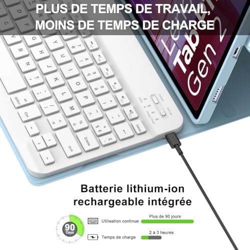 IVEOPPE Clavier pour Lenovo Tab p11 2nd gen 11.5 Pouces, Coque Étui Clavier AZERTY Français Détachable Bluetooth pour Lenovo Tab P11 2nd Gen, Bleu Ciel