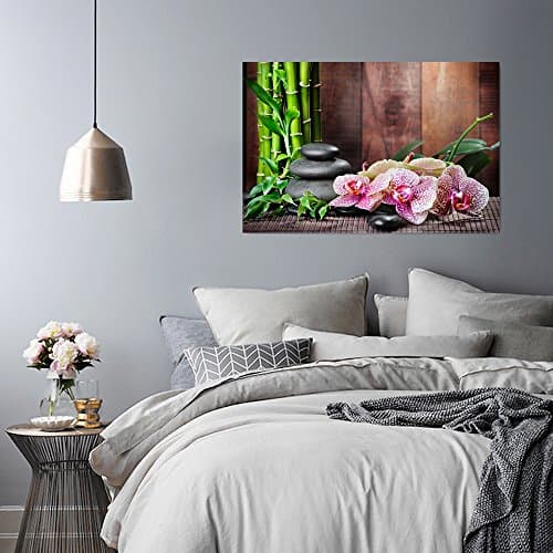 Feeby Impression Sur Toile Zen Bambous 50x40 cm Tableaux Tableau Mural Image Moderne Photo Décoration Murale Artistique Photographie Design Chambre Salon Cuisine Orchidée Galets Multicoloré