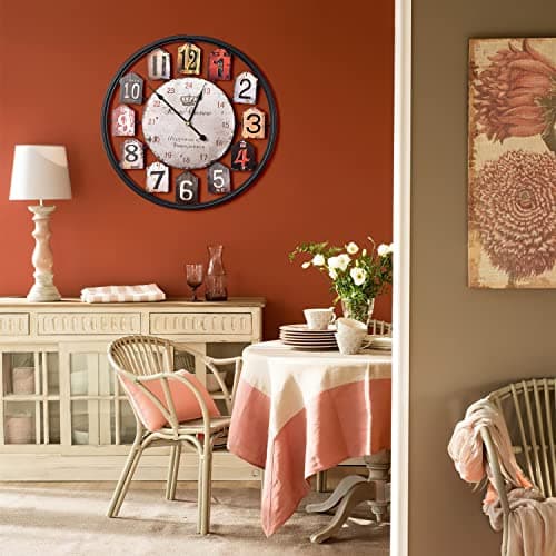 Yumyolk Horloge Murale Ronde, 53 cm, Silencieuse, Fonctionnement à Piles, Noire, Brune