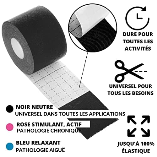 TAKE SPORT Ruban de kinésiologie, bande kinesiologie, tape kinesiologie, k tape, kinesio tape, ktape, k-tape, kinesiologie, taping kiné, k tape, kinesiologie, 6 rouleaux 5x5m, 95% coton, 5% élasthanne