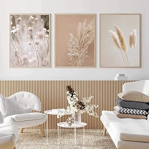 IUNTWEIE Images sur toile - Motif herbe de la pampa - Beige - Art mural - Plantes d'herbe séchées - Poster botanique pour salon - Décoration d'intérieur - Sans cadre - 3 x 30 x 40 cm
