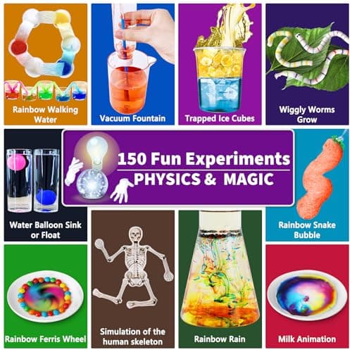 UNGLINGA 150 Expériences Scientifique pour Enfants, Activités Laboratoire de Chimie et Kit, Kits Éducatifs et Jeux Science, Idées de Cadeaux d'anniversaire pour Garçons et Filles, Éruptions Volcanique