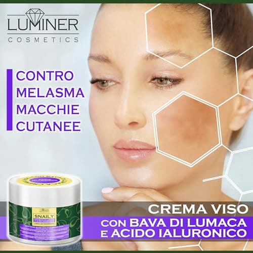 LUMINER® Crème Visage Anti-Rides 150 ml avec 70% de bave d'escargot et 100% d'acide hyaluronique pur, fabriquée en Italie, formule naturelle à action anti-taches et anti-âge à la vitamine C