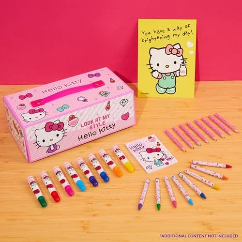 Hello Kitty Sanrio Coffret de Dessin Enfant, Kit Coloriage et Peinture, Crayons Feutres et Accessoires, Fournitures Kawaii en Mallette, Idée Cadeau Fille (Rose Hello Kitty à 3 Niveaux)