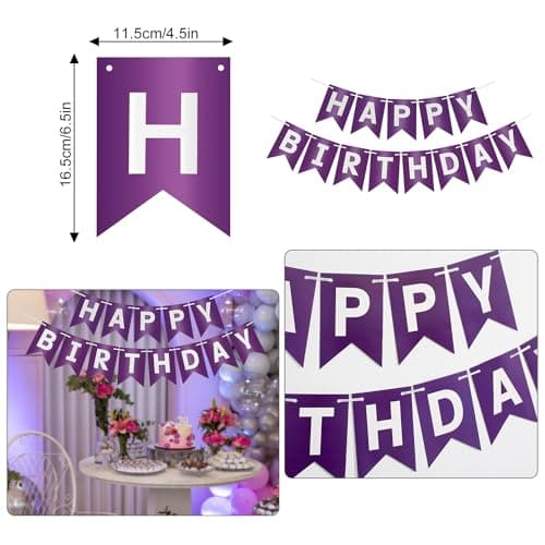 Décoration Anniversaire 12 Ans Fille - Bannière, Ballons, Topper Gâteau Violet