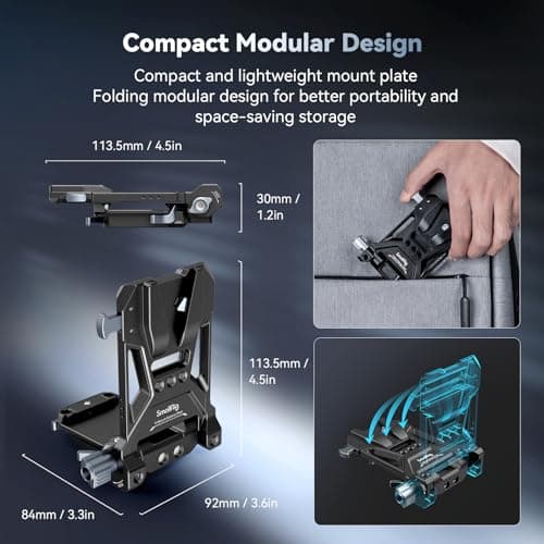 SMALLRIG Plaque de Batterie V-Mount, Plaque de Montage de Batterie V Lock avec Trous Filetés 1/4"-20 et 3/8"-16, Plaque de Batterie Compacte et Pliable en Forme de L sans Outil - 4505