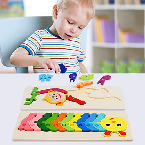 faburo 4PCS Animaux Puzzles en Bois, Jigsaw Puzzle Jouets, Bébé Puzzle à Encastrements, Jouets Montessori Educatif Apprentissage pour Enfant 3 Ans et + (Grande 30 * 12cm)