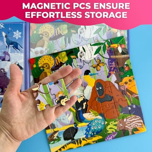 Quokka Puzzle Magnétiques Enfant de 3 à 5 Ans - 2x48 Pièces Jeux Puzzle de Voyage pour Enfants 4 6 Ans - Polaires et Jungle Animaux d'apprentissage Jouet d'Activités de Voiture pour Enfants 2 4 Ans