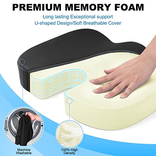 Benazcap Coussin Coccyx Coussin Ergonomique d'assise pour Chaise de Bureau Coussin d'assise Respirant, Mousse à mémoire de Forme pour Le soulagement de la Douleur