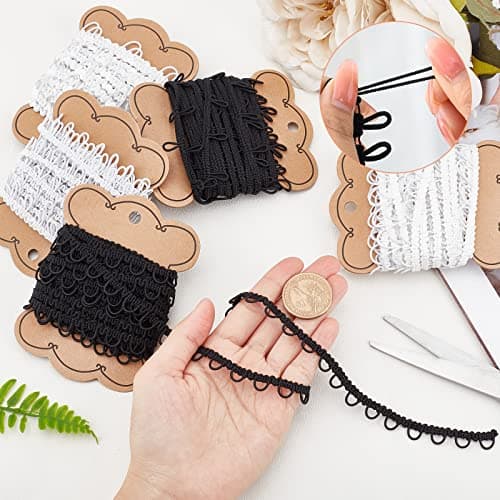 nbeads 30 Verges 5 Styles Garniture de Boutonnière, Cordon Élastique avec Boutonnière Couture Bande Extensible avec Boucles de Bouton Élastiques pour Robe Costume de Mariée, Environ 27.43m