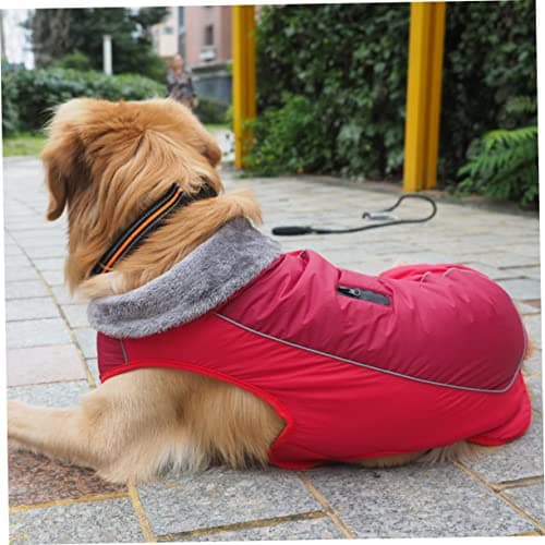 TOGEVAL vêtements de Chien col de Winter Hiver Habit de Neige pour Chien Manteau imperméable pour Chien vêtements en Coton pour Chiots vêtements Chauds pour Chiots Polyester Rouge