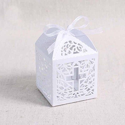Musuntas 50 TLG. Vogelkäfig diseño caja de caja de cartón de Regalo de bautizo Fiesta decoración de mesa Bomboniere de boda decoración nupcial bebé ducha Bonboniere Box (Color Blanco)
