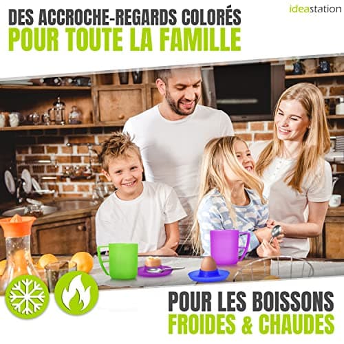 idea-station Neo tasse en plastique 6 x 350 ml - coloré - ensemble de tasses incassables pour enfants et personnes âgées - tasse de camping idéale avec poignée