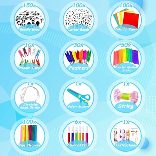 3000 Activites Manuelles pour Enfants Bricolage Enfants Kits de Loisirs Créatifs Boîte de Bricolage à 3 Niveaux avec Pipe Cleaners pour Enfants de 4-6, 6-8, 8-12 ans Cadeaux pour Filles Garçons, Bleu