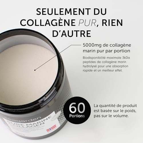 Seagarden Collagène marin en poudre pur (Type I et III) |Pour les articulations, les Os, les Muscles, la Peau | Pre Workout Booster Puissant | Non aromatisé |300g 2 mois (Sans saveur)