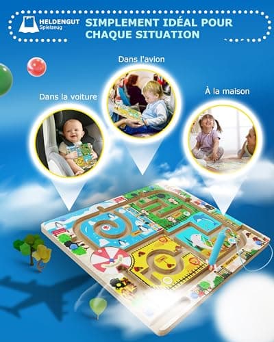 HELDENGUT® Labyrinthe magnétique pour enfants à partir de 2 ans [aventure au zoo] – Jeu magnétique idéal comme jouet de motricité Montessori – Extrêmement varié grâce à différents jeux éducatifs à