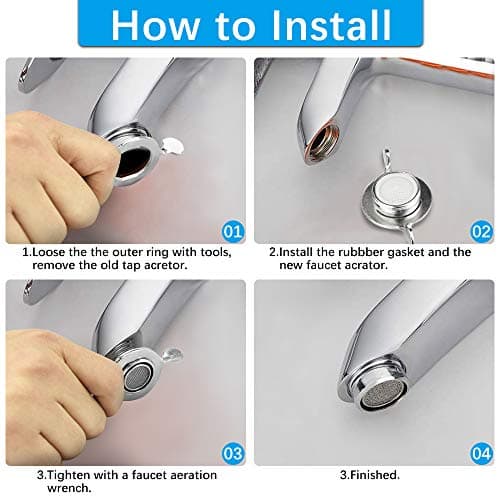 PERFETSELL Lot de 5 aérateurs de robinet en laiton, bec fileté mâle de 24 mm, buse d'économie d'eau à faible débit, radiateur anti-éclaboussures avec joint et clé, pour cuisine et salle de bain