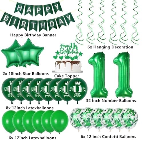 Vert 11 ans Anniversaire Décoration Fille Garçon 11 ans Anniversaire Ballon Vert 11 Anniversaire Fille Garçon Vert Ballon 11 ans Anniversaire Décoration 11 ans Vert Ballon 11 ans Parti Deco