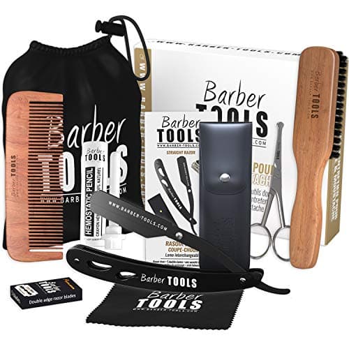 Coffret barbe et rasage pour homme | Rasoir coupe choux, brosse à barbe, peigne à barbe, ciseaux, pochette de rangement - Kit d'accessoires pour barbe
