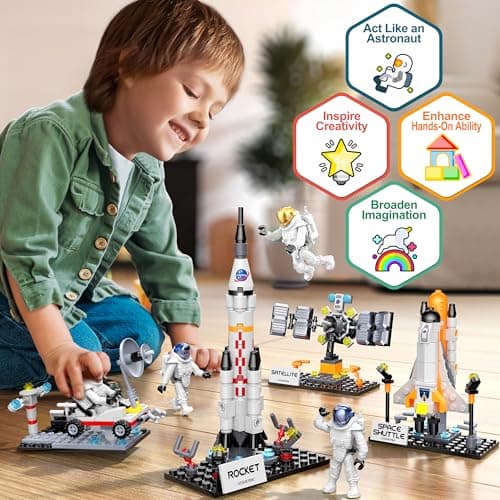 Booyuer Navette Spatiale 8-en-1 Jouet STEM, 415 PCS Kit de Construction Fusée Aérospatiale avec Station Spatiale, Tour de Contrôle et Figurines Astronautes, City Space Cadeau pour Enfants de 6+