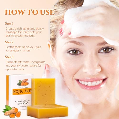 Savon à l'acide kojique au curcuma Savon au citron, Savon à l'acide kojique original, Savon au curcuma pour le visage et le corps, les taches brunes (2 pièces)