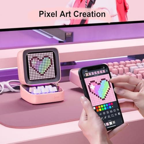 divoom Ditoo Enceinte Bluetooth avec Affichage LEDs, Reveil, et 10 Watts Audio pour Chambre, DIY, Anniversaire (Rose)