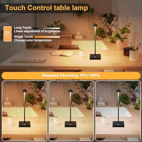 Aipsun Lampe de table LED sans fil - 6000 mAh - 33,5 cm - Noir - 6000 mAh - 33,5 cm - Intensité variable - En aluminium - Pour l'intérieur et l'extérieur - Restaurant Bar
